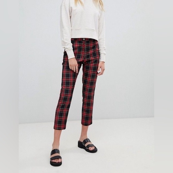 Asos Pimkie tartan print plaid trousers M - Picture 3 of 9